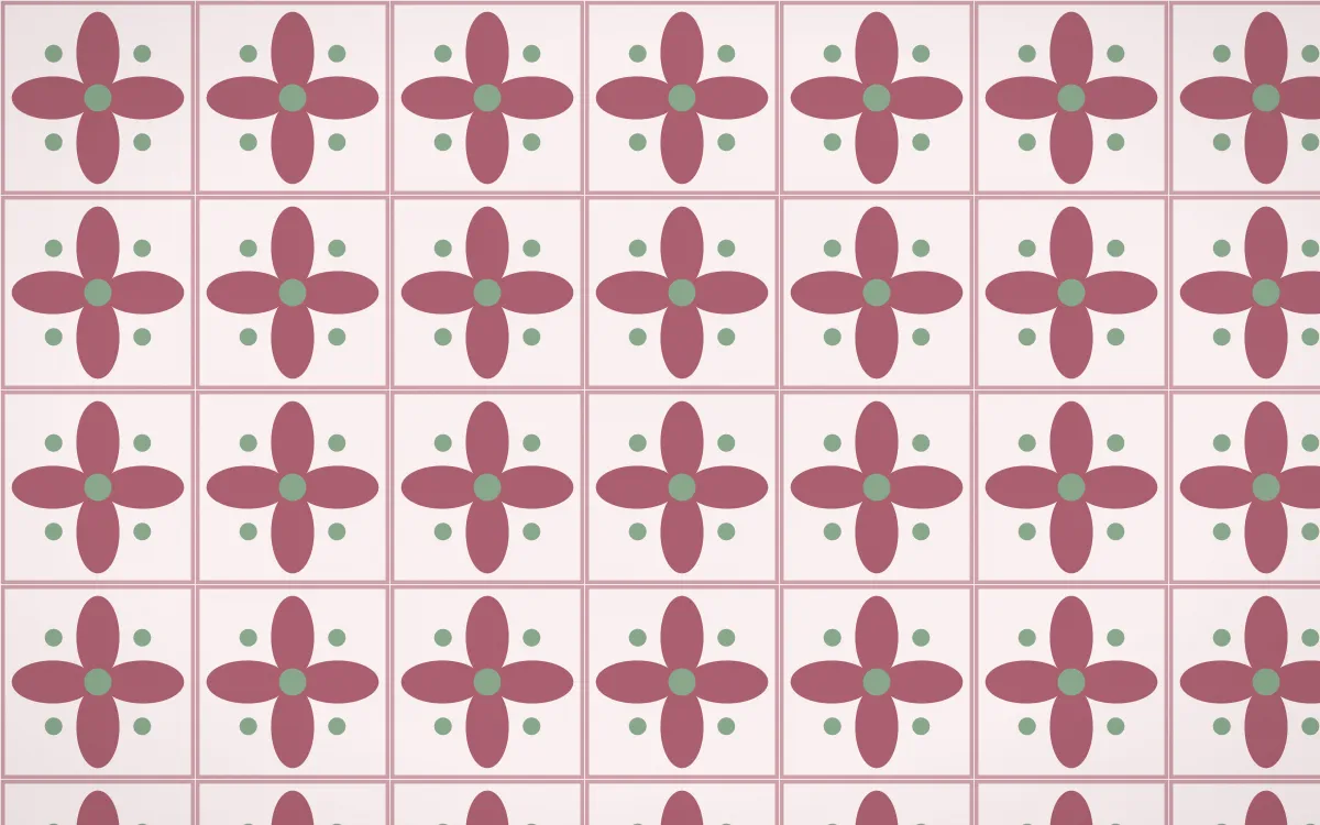 Sakura Paper Petal Tile — light red, green and white azulejo background