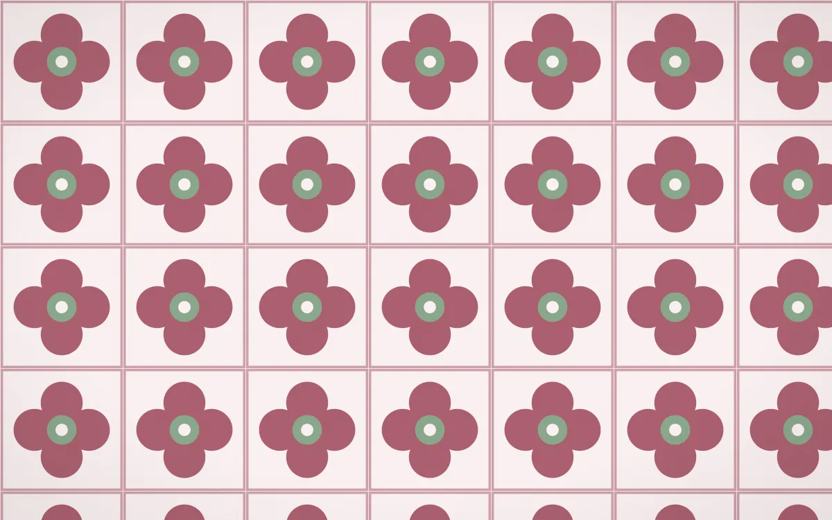 Sakura Paper Quatrefoil Tile — light red, green and white azulejo background