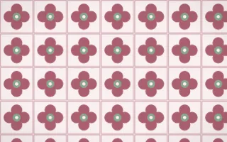 Sakura Paper Quatrefoil Tile — light red, green and white azulejo background