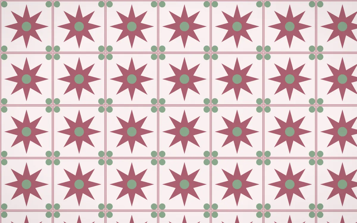 Sakura Paper Star Tile — light red, green and white azulejo background