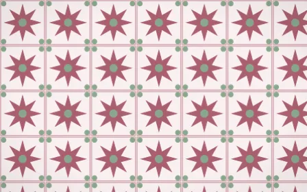 Sakura Paper Star Tile — light red, green and white azulejo background