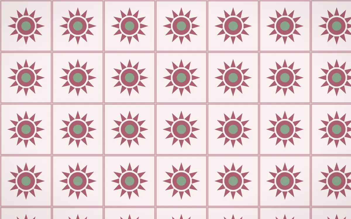 Sakura Paper Sunburst Tile — light red, green and white azulejo background