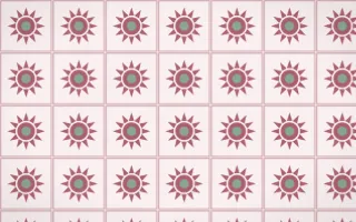 Sakura Paper Sunburst Tile — light red, green and white azulejo background