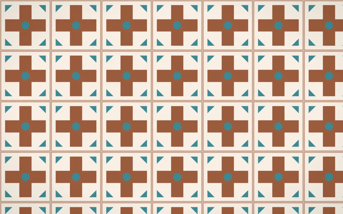 Santa Fe Adobe Cross Tile — light orange, teal and beige azulejo background