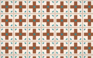 Santa Fe Adobe Cross Tile — light orange, teal and beige azulejo background