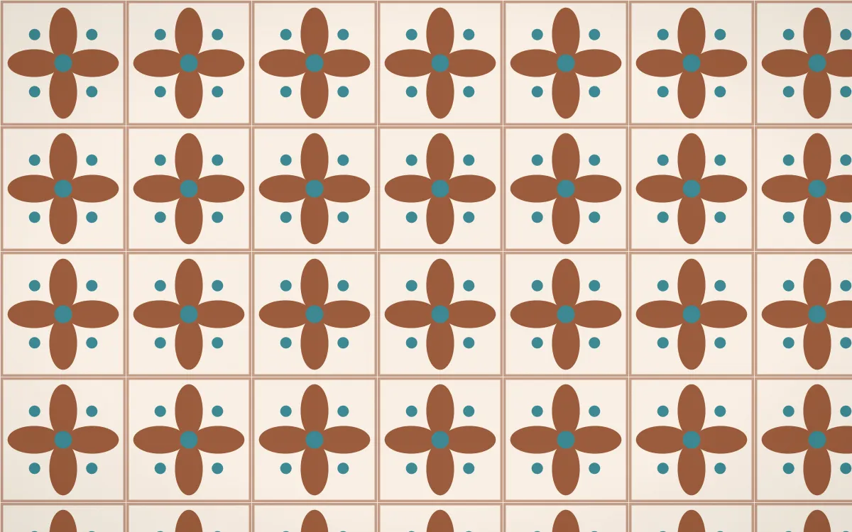 Santa Fe Adobe Petal Tile — light orange, teal and beige azulejo background