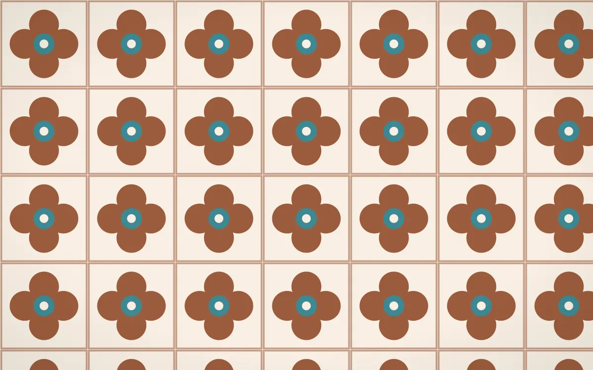 Santa Fe Adobe Quatrefoil Tile — light orange, teal and beige azulejo background