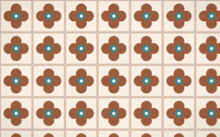 Santa Fe Adobe Quatrefoil Tile — light orange, teal and beige azulejo background