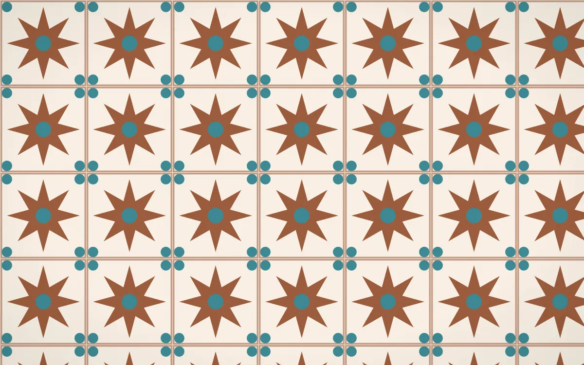 Santa Fe Adobe Star Tile — light orange, teal and beige azulejo background