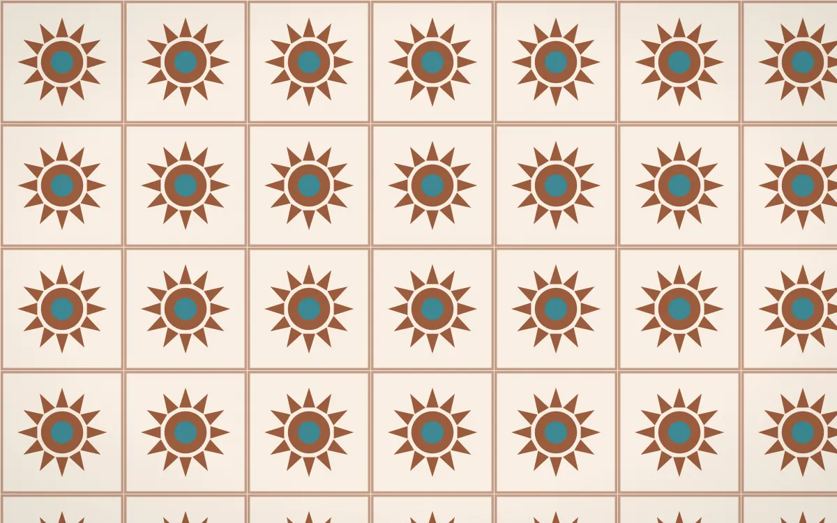 Santa Fe Adobe Sunburst Tile — light orange, teal and beige azulejo background