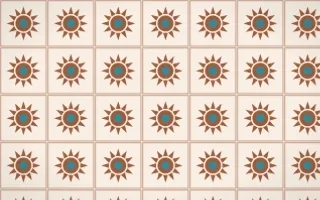 Santa Fe Adobe Sunburst Tile — light orange, teal and beige azulejo background