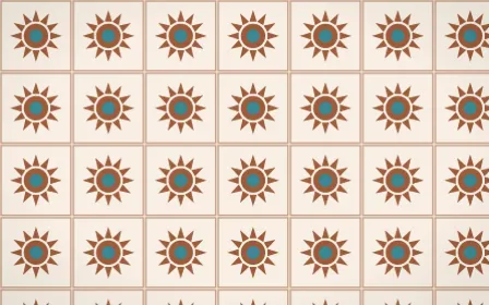 Santa Fe Adobe Sunburst Tile — light orange, teal and beige azulejo background