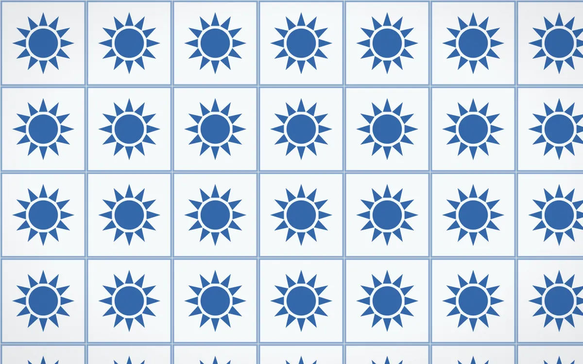 Santorini Sunburst Tile — light blue and white azulejo background