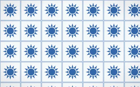 Santorini Sunburst Tile — light blue and white azulejo background