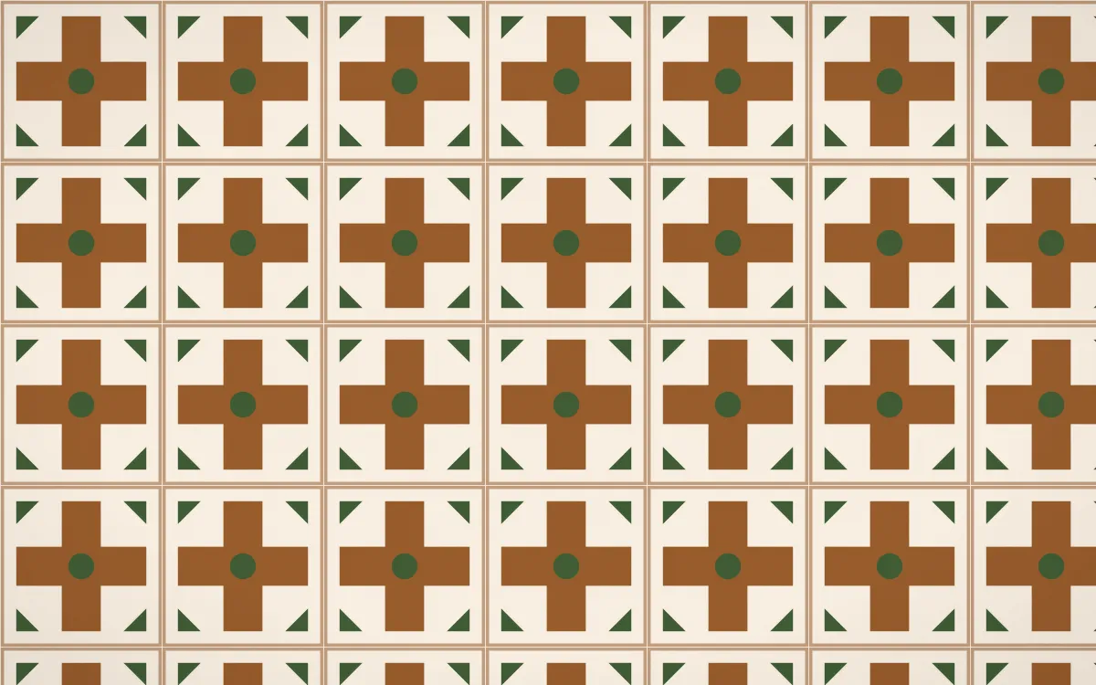 Savanna Clay Cross Tile — light brown, green and beige azulejo background