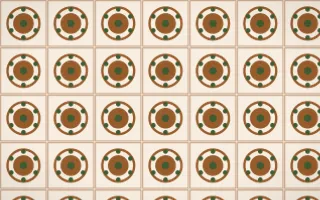 Savanna Clay Medallion Tile — light brown, green and beige azulejo background