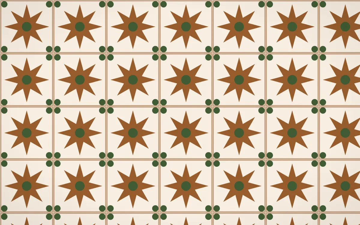 Savanna Clay Star Tile — light brown, green and beige azulejo background