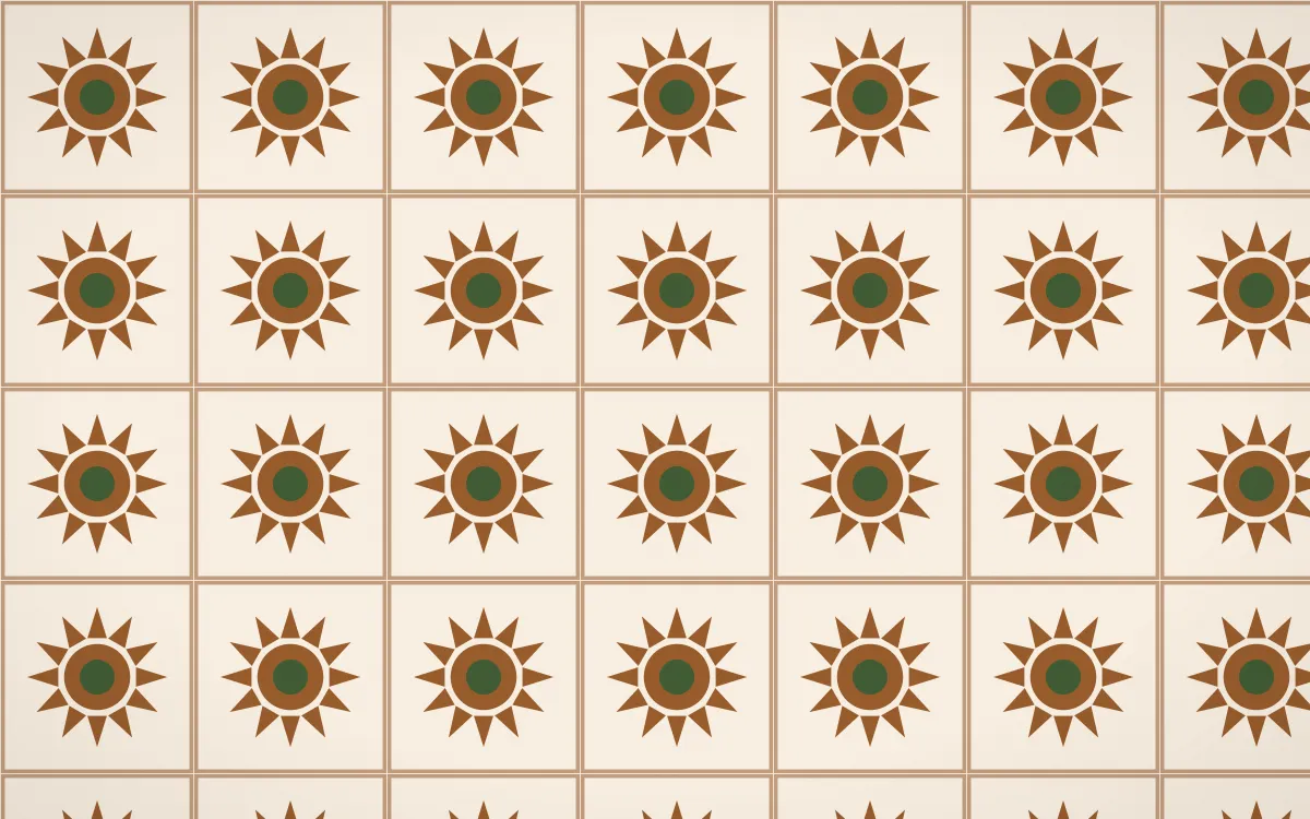 Savanna Clay Sunburst Tile — light brown, green and beige azulejo background