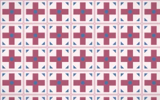 Seoul Blossom Cross Tile — light pink, blue and white azulejo background
