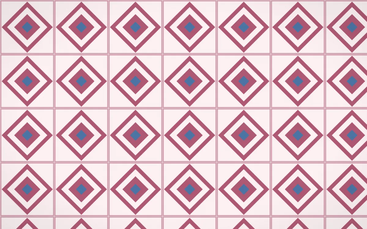 Seoul Blossom Diamond Tile — light pink, blue and white azulejo background