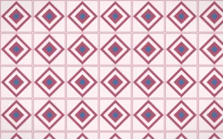 Seoul Blossom Diamond Tile — light pink, blue and white azulejo background