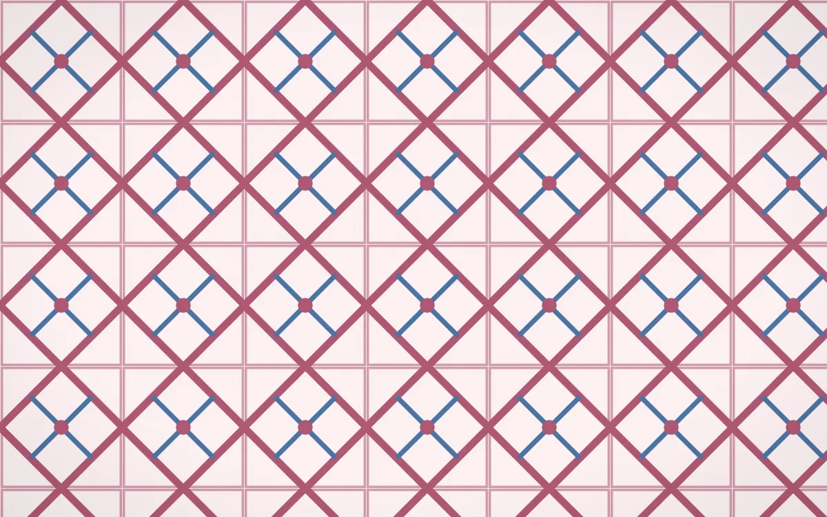 Seoul Blossom Lattice Tile — light pink, blue and white azulejo background