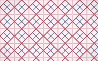 Seoul Blossom Lattice Tile — light pink, blue and white azulejo background