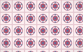 Seoul Blossom Medallion Tile — light pink, blue and white azulejo background
