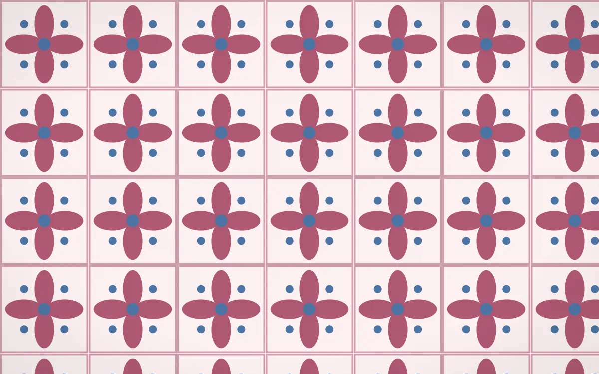 Seoul Blossom Petal Tile — light pink, blue and white azulejo background