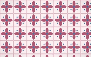 Seoul Blossom Petal Tile — light pink, blue and white azulejo background