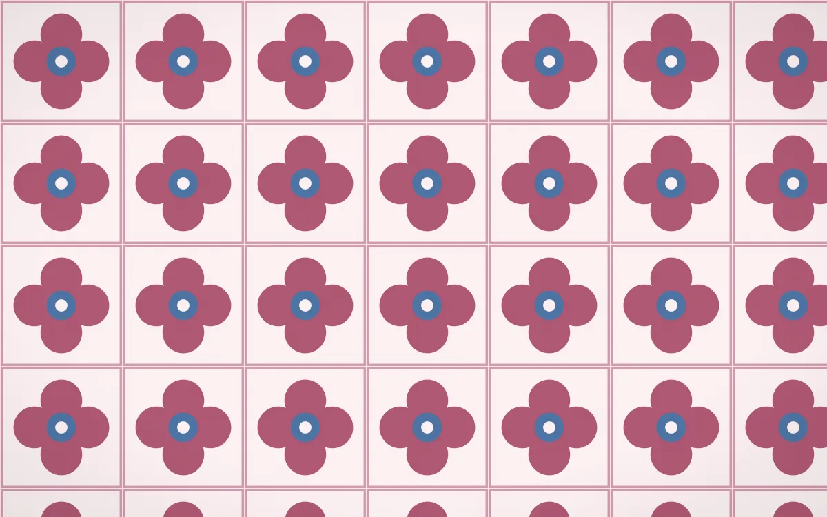 Seoul Blossom Quatrefoil Tile — light pink, blue and white azulejo background