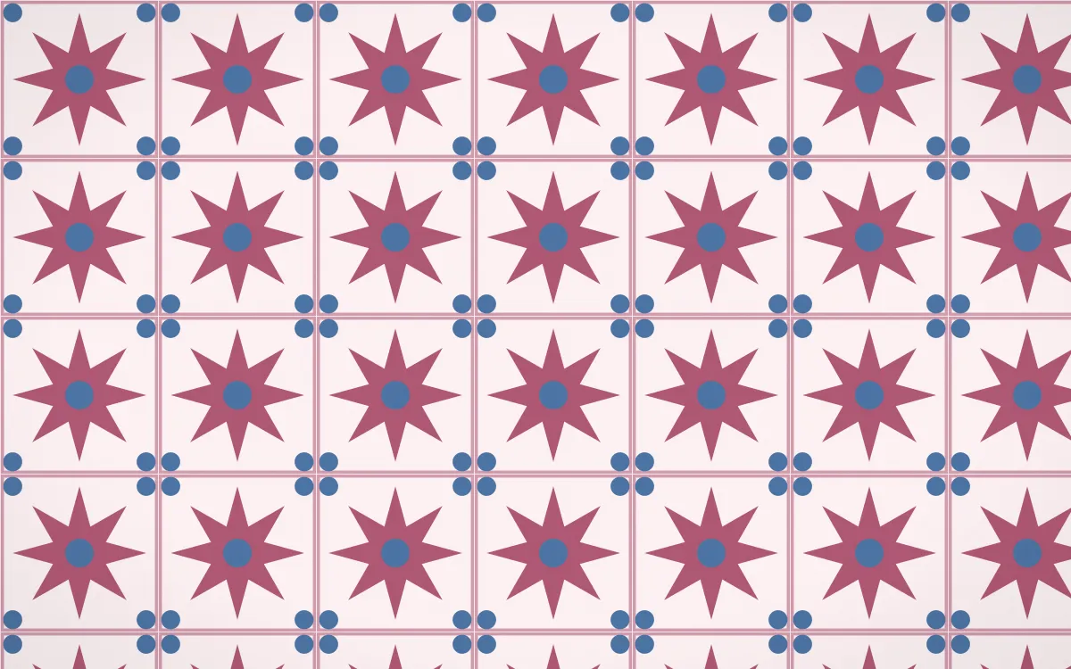 Seoul Blossom Star Tile — light pink, blue and white azulejo background