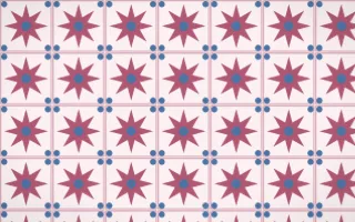 Seoul Blossom Star Tile — light pink, blue and white azulejo background