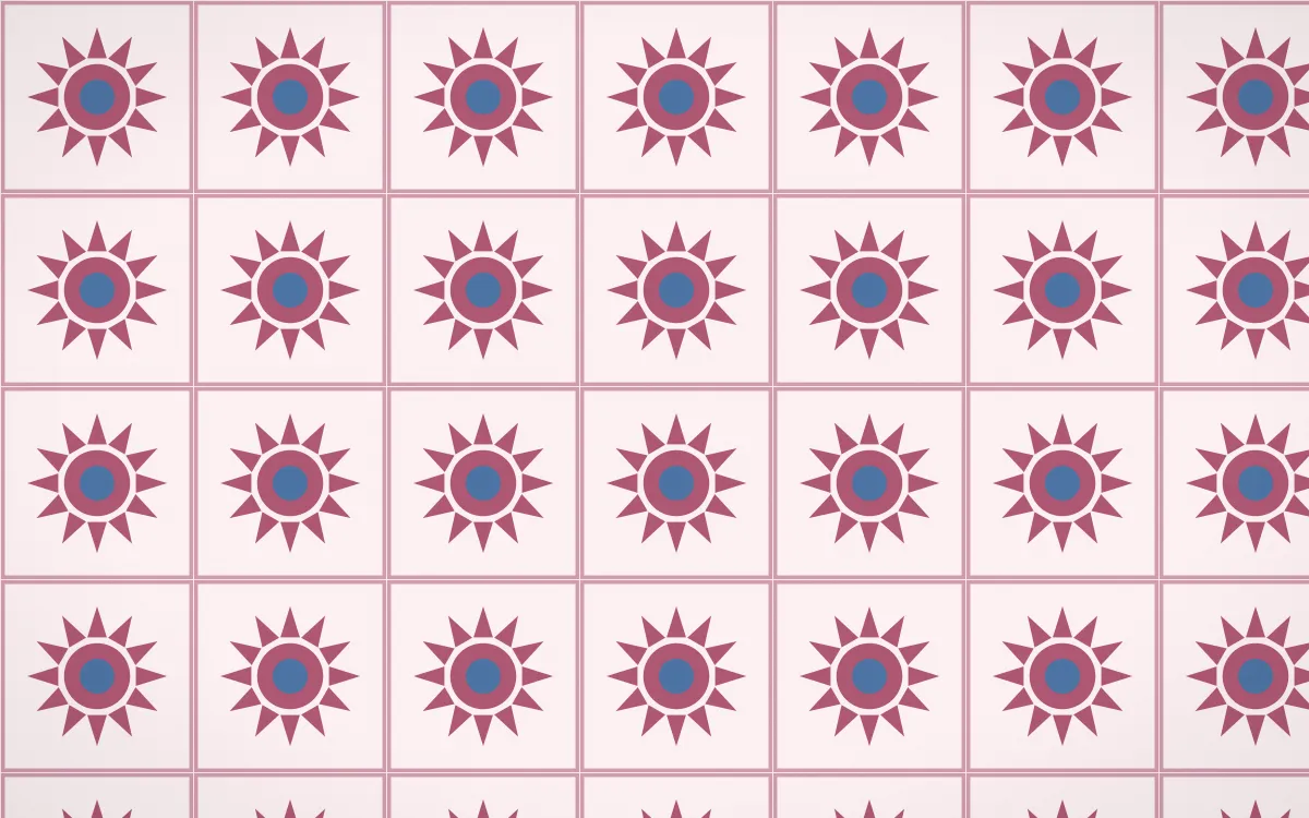 Seoul Blossom Sunburst Tile — light pink, blue and white azulejo background