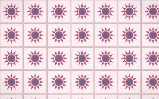 Seoul Blossom Sunburst Tile — light pink, blue and white azulejo background