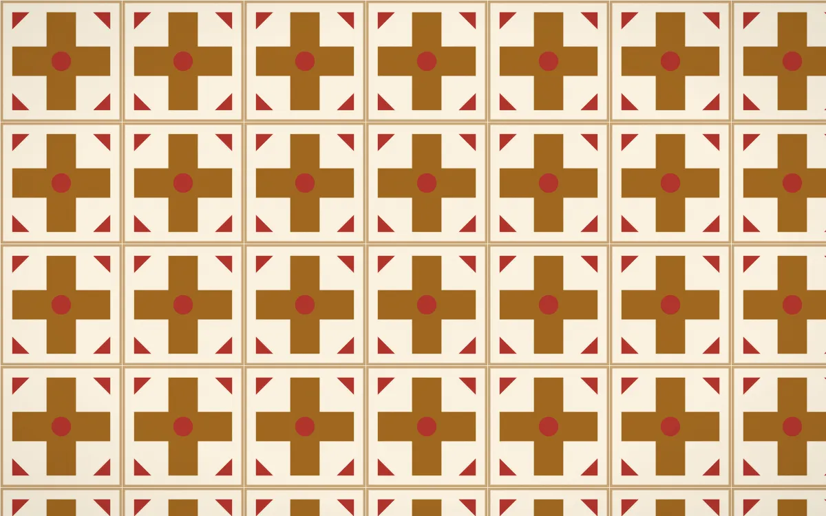 Sevilla Ochre Cross Tile — light brown, red and beige azulejo background