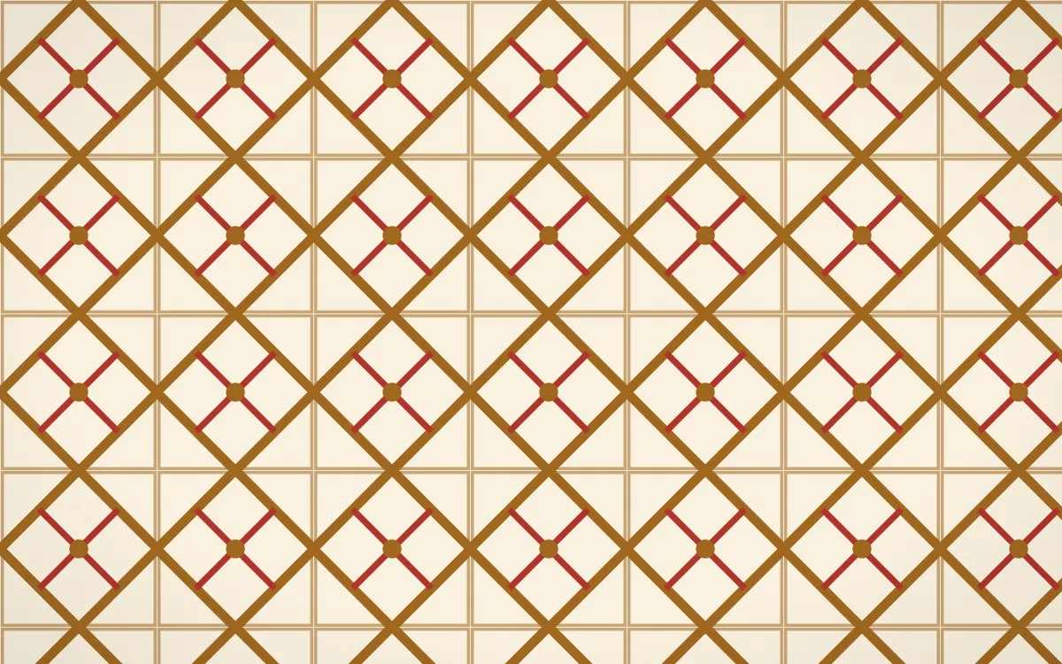 Sevilla Ochre Lattice Tile — light brown, red and beige azulejo background