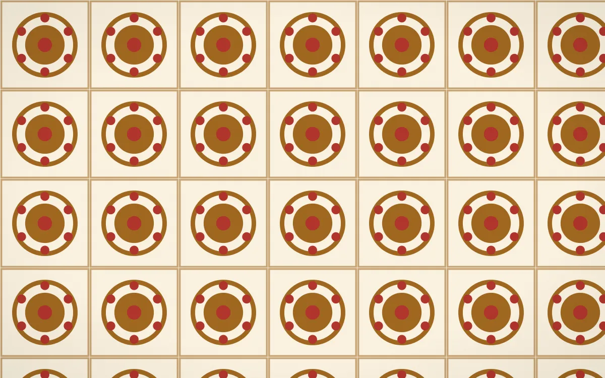 Sevilla Ochre Medallion Tile — light brown, red and beige azulejo background