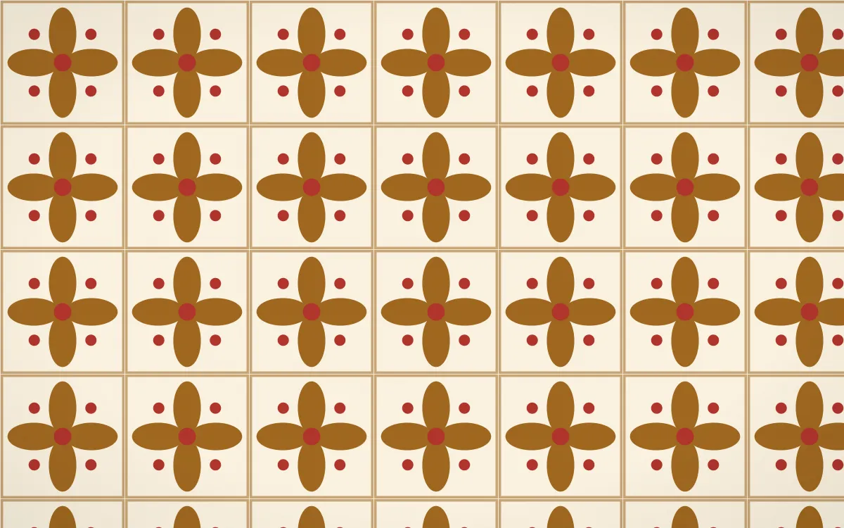 Sevilla Ochre Petal Tile — light brown, red and beige azulejo background