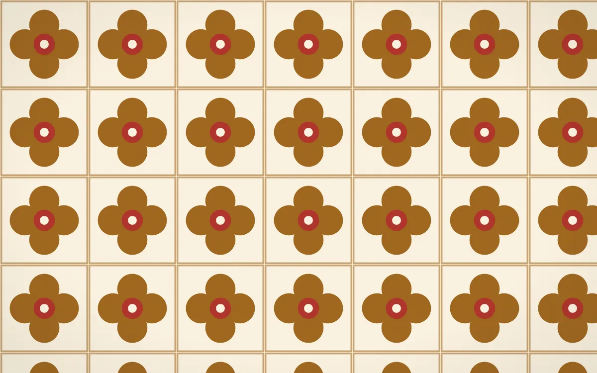 Sevilla Ochre Quatrefoil Tile — light brown, red and beige azulejo background