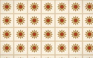 Sevilla Ochre Sunburst Tile — light brown, red and beige azulejo background