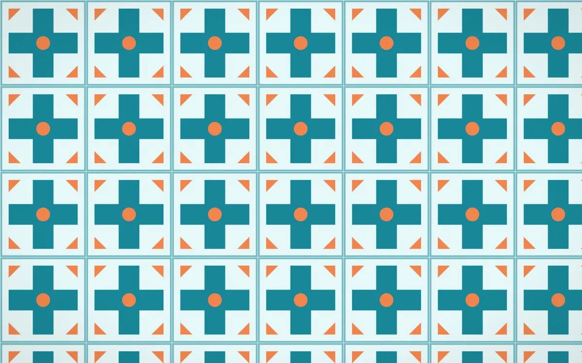 Tahiti Lagoon Cross Tile — light teal, orange and white azulejo background