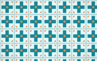 Tahiti Lagoon Cross Tile — light teal, orange and white azulejo background