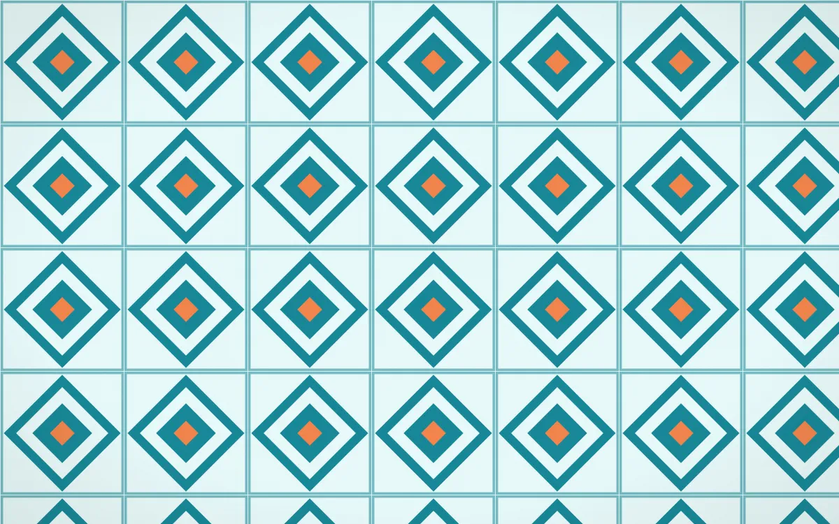 Tahiti Lagoon Diamond Tile — light teal, orange and white azulejo background