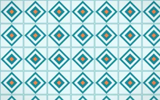 Tahiti Lagoon Diamond Tile — light teal, orange and white azulejo background