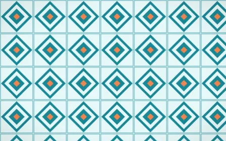 Tahiti Lagoon Diamond Tile — light teal, orange and white azulejo background