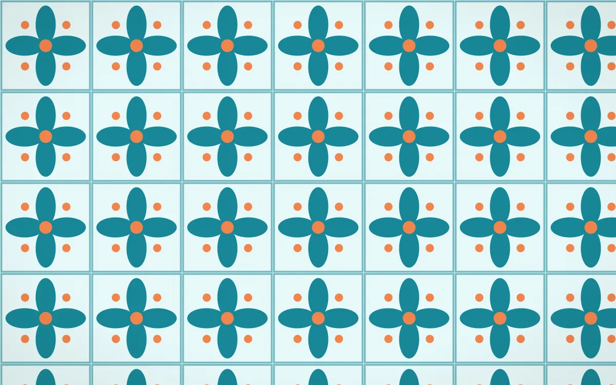 Tahiti Lagoon Petal Tile — light teal, orange and white azulejo background