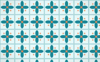 Tahiti Lagoon Petal Tile — light teal, orange and white azulejo background