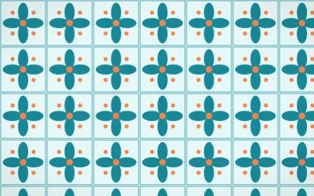 Tahiti Lagoon Petal Tile — light teal, orange and white azulejo background