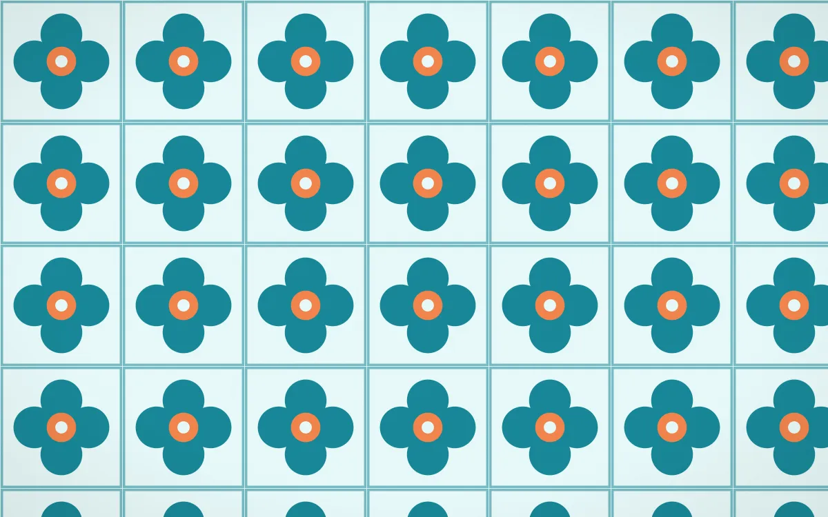 Tahiti Lagoon Quatrefoil Tile — light teal, orange and white azulejo background